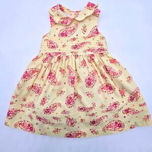 Vintage Laura Ashley Baby Girl Yellow Floral Paisley Smocked Dress Size 12 M